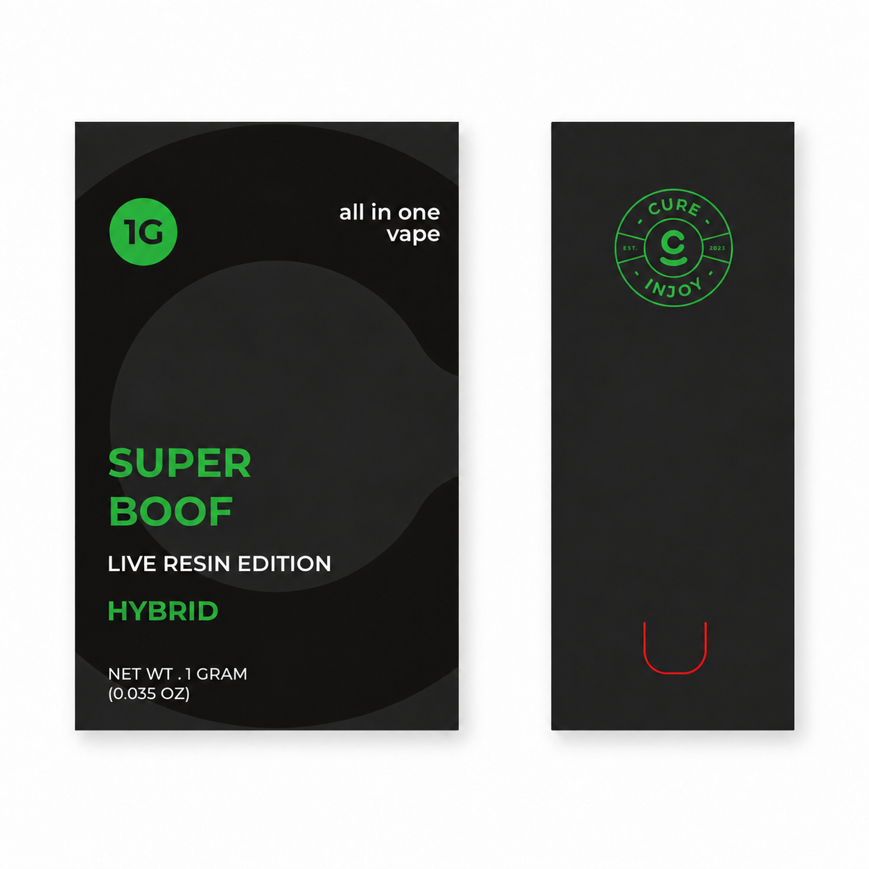 Super Boof 1G front and right-side package views