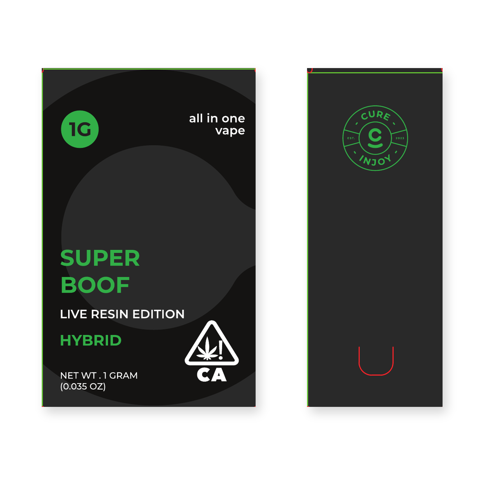 Super Boof 1G front and right-side package views