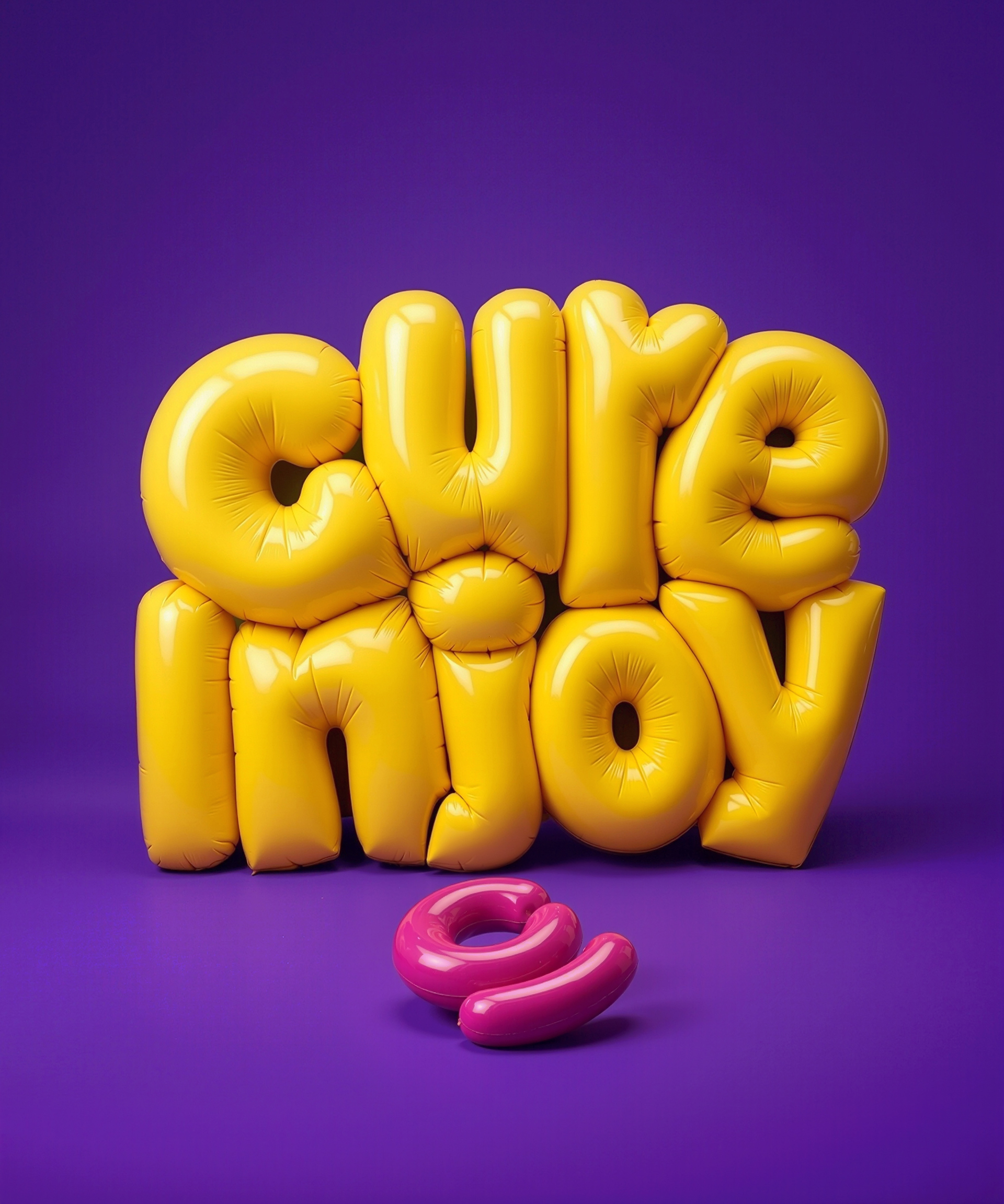 Cure Injoy balloon lettering on a purple studio background