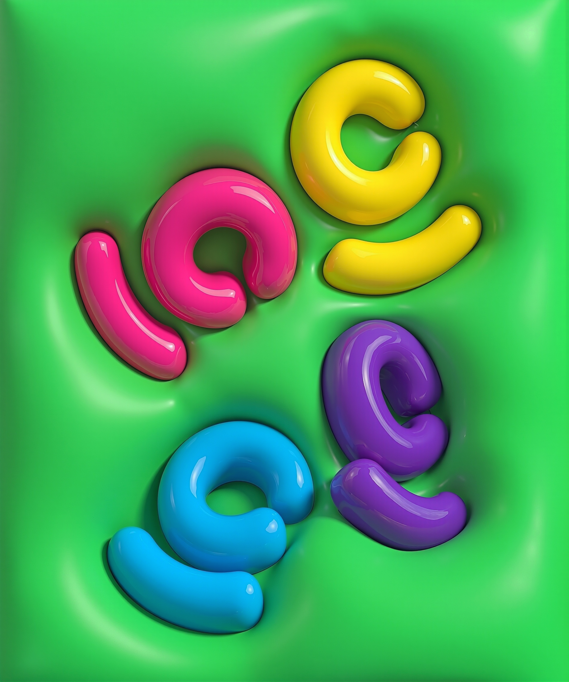 Colorful Cure Injoy C marks arranged on a vivid green background