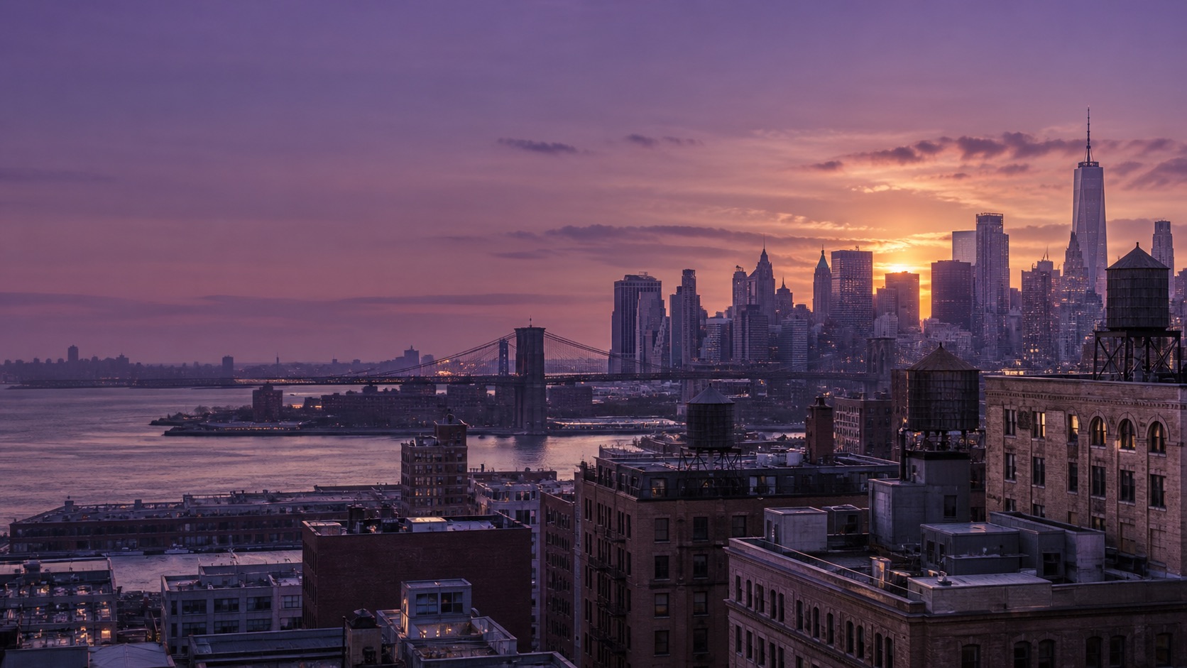 New York skyline at sunset